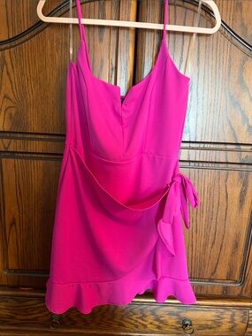 Blue Blush Hot Pink Spaghetti Strap Side Tie Dress